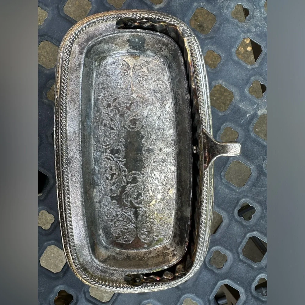 Vintage Silver Tone Footed Trinket Box
